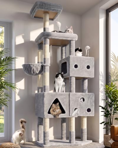 Globlazer Extra Large Cat Tower for Big Cats 20 lbs, 81in, F81, Light Grey - color: Light Grey