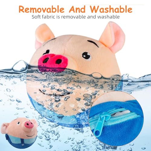 Active Moving Pet Plush Toy, Interactive Dog Toys Pet Bouncing Balls, USB Rechargeable Interactive Washable Cartoon Pig Plush Sound Electronic Dog Toy, Small Cute Squeaky Pig Dog Toy (Blue) - color: Blue