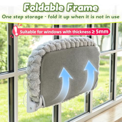 AMOSIJOY Foldable Cat Window Perch with Cloud-Soft Cushion Bed, L Gray - color: Gray Bubble Cushion Bed, size: Large