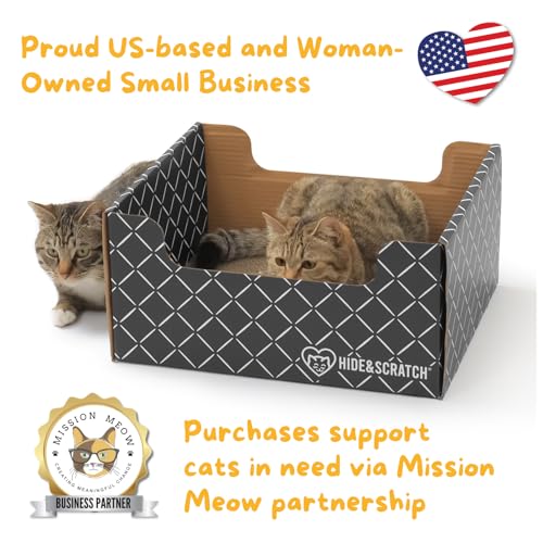 Hide & Scratch Cardboard Cat Scratcher Box & Bed Dark Grey 2 Pack Cat Pad - color: Dark Grey