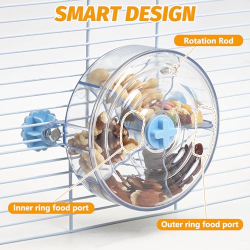 VCEPJH Rat Foraging Toy Interactive Slow Feeder with Transparent Rotating Treat Dispenser Wheel for Enrichment Activities Pet Rat Cage Accessories Ideal for Syrian Hamster Gerbil Mice (Blue) - color: Blue