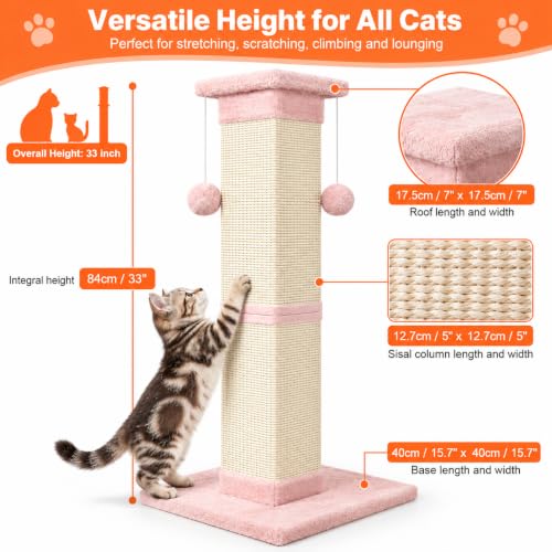 Cat Scratching Post 33 Inch Nature Sisal Cat Scratch Post for Indoor Cats, Large Cat Scratcher Protect Your Furniture Pink - color: Pink