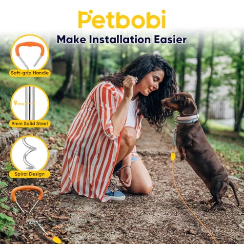 Petbobi Dog Tie Out Cable and Stake, 20ft Heavy Duty Dog Leads for Yard - color: Orange, size: 20 ft (120 lbs)