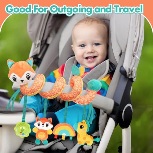 GKDOMS Baby Car Seat Toys Spiral Hanging Stroller Activity Toy for 0+Months - style: Fox
