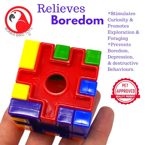 Bonka Bird Toys 2920 Puzzle Cube Foot Talon Craft Part Durable Parrot Cage Toy, Amazon, African Grey, Conure, Ringneck, and Similar Breed Sizes