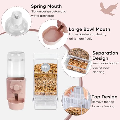 lemtrflo No Mess Bird Feeder Water Dispenser Set, Bird Feeder for Cage - color: pink