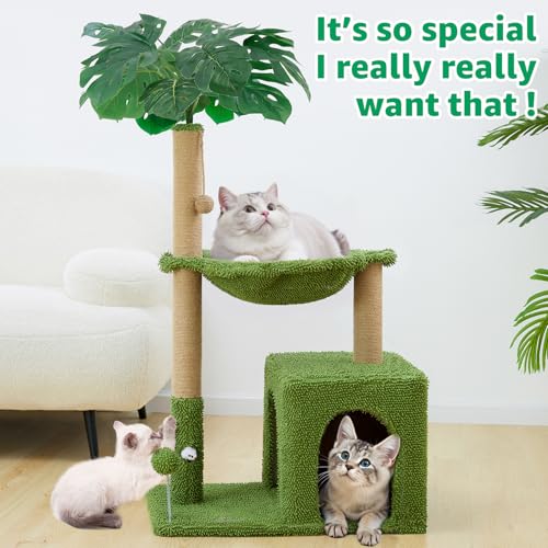Woochpet 38'' Cat Tree Condo with Hammock Cat Tower with Scratching Posts Green Large - color: Green, size: 48‘’