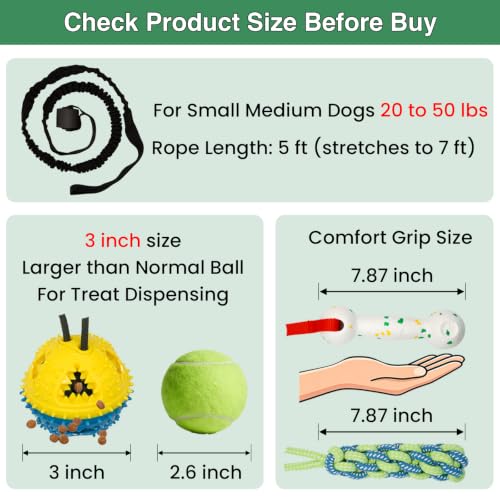 Dog Door Bungee Tug Toy, 4 Pieces, Small Medium Dogs 20 to 50lbs