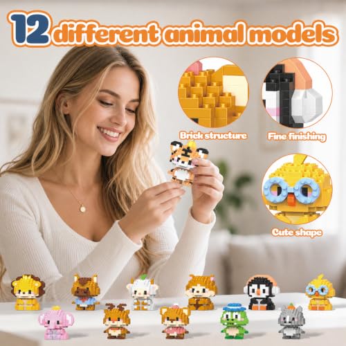 12 Pack Animals Building Block Sets,Micro Mini Animals Party Favors for Kids, Birthday Gift for Boy Girl(1,691 Pieces) - style: 12 Pack Animals