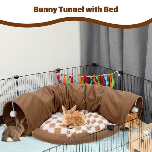 BWOGUE Bunny Tunnel Bed, Collapsible Rabbit Tunnel Hideout with Mat, Coffee - color: Coffee
