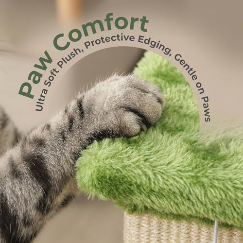 Fansafurn Tall Cat Scratching Post, 32'' Heavy Duty and Thick Scratching Post, Scratching Post for Adult Cats, Thick Sisal Rope with Hanging Ball, Green - color: Green, size: 32''