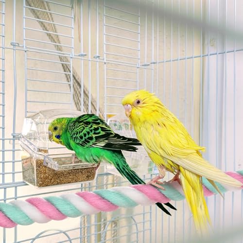 M METERXITY 2-Pack Rope Perches for Bird Cages, 31.5 in Length Comfort Grip Flexible Rope Perch Beak & Paw Grinding for Parrots/Cockatiels/Parakeets, Bird Platform Sand [Pink Cyan] - color: Pink Cyan, size: 31.5 in