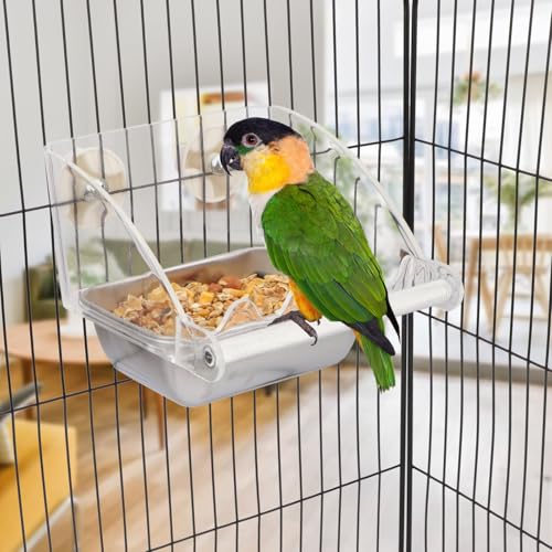Hypeety Transparent No Mess Bird Feeder for Cage with Anti-Slip Perch