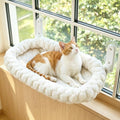 AMOSIJOY Foldable Cat Window Perch with Cloud-Soft Cushion Bed, L White - color: White Striped Cushion Bed, size: Large
