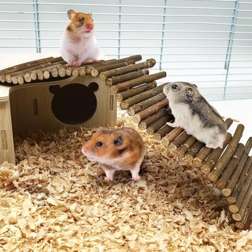 PINVNBY Bendy Hamster Climbing Ladder Bridge Long Natural Wooden Rat Fence - size: L:19.7x4inches,9.8x4inches