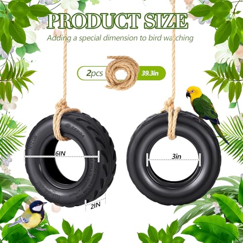 2 Pcs Tire Swing Bird Feeder for Outdoor Hanging 6 x 2 Inches with Rope Special Tire Bird Feeder Seed Catcher for Funny Swing Outside Gift Spring Gifts