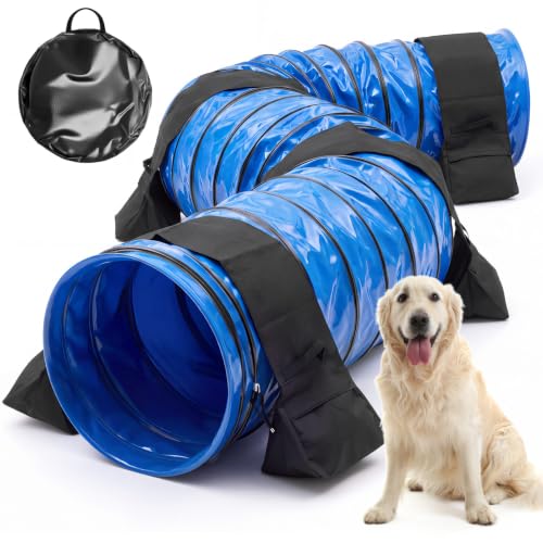 Briwooody 24 in x 16 ft PVC Dog Agility Tunnel with Sandbags Blue - color: Blue, size: 24in X 16ft