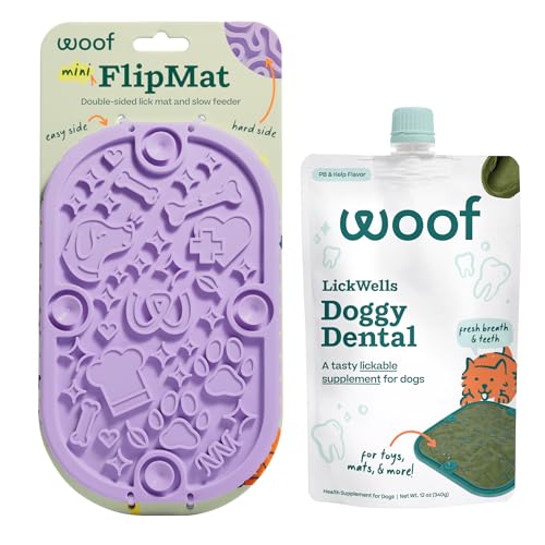 Woof FlipMat Mini & LickWells Doggy Dental Dog Lick Mat Spread, 12 oz