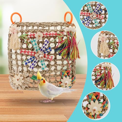 Hypeety Bird Toys Parrot Foraging Toys Bird Chew Toys Parakeet Shredding Seagrass Climbing Mat with Various Toys for Conure, Cockatiel, Lovebird, Parakeet, Budgie (L(Carrot)) - color: L(Carrot)