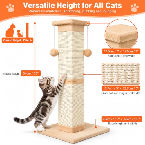 Cat Scratching Post 33 Inch Nature Sisal Cat Scratch Post for Indoor Cats, Large Cat Scratcher Protect Your Furniture Orange - color: Orange