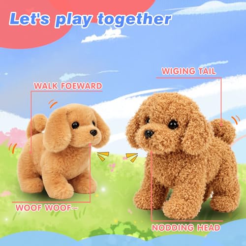 Hopearl Walking Dog Golden Retriever Interactive Electronic Pet Plush Toy Puppy Woof and Moving Animated Nodding Head Gifts for Toddlers Birthday, Dark Brown, 7'' - style: Dog-Dark Brown