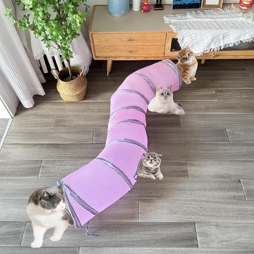 2-Way Long Collapsible Cat Tunnel Tube Toy Pink - color: Pink Grey