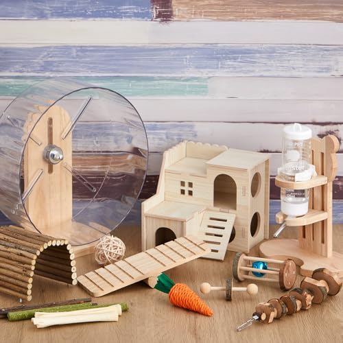 18 Pcs Hamster Cage Accessories Silent Hamster Wheel 15 Toys Set - style: Fun Interactive Style
