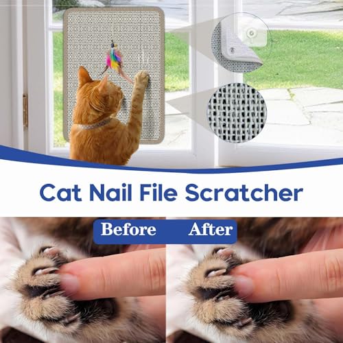 Cat Nail File Scratcher - Natural Sisal Scratch Mat with 80-Grit Aluminum Oxide, Adhesive Sheets & Expansion Screws for Secure Wall/Floor Mounting, Ideal for Trimming Cat Claws (16.53×13,.38)