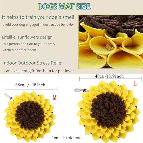 Snuffle Mat for Dogs Sunflower 19” x 19”, Large Interactive Slow Feeder Mat, Encourages Natural Foraging Skills, Plush Enrichment Toy for Mental Stimulation, Machine Washable Puppy Chew Toy - size: 19"L x 19"W