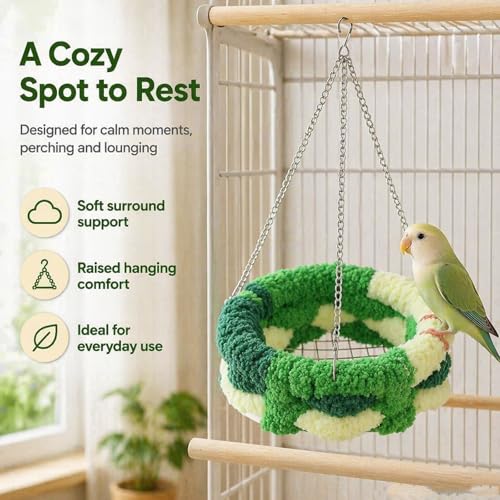 Bird Nest Hammock,Plush Hanging Bird Bed Swing Basket,Cozy Bird Cage Accessories for Parakeet,Budgie, Cockatiel, Lovebird,Finch,Small Pet Resting Spot,1 Pack（Green）