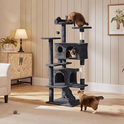 54 Inches Cat Tree Tower, Cat Tree Tower Condo with Scratching Post for Cats House Play, Multi-Level Furniture Activity Center for Pet, Detachable Cat Tower, Dark Gray - color: Navy