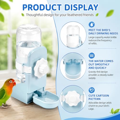 Rypet No-Mess Bird Feeder and Water Dispenser Set for Small Birds - color: White Feeder + Blue Drinking Bottle