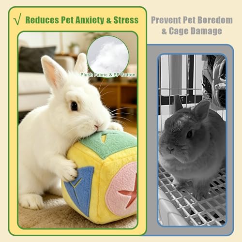 Rabbit Foraging Toy with Bell,Puzzle Feed Game Guinea Pig Fun Enrichment Toys Boredom Relief,Washable Snuffle Interactive Treat Ball Dispenser Exercise Bunny Toys for Indoor Bunnies(Yellow) - color: Yellow