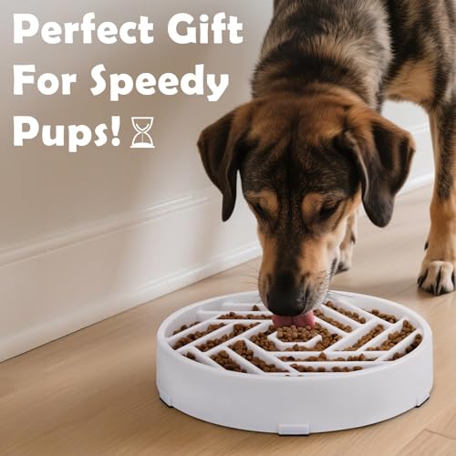 TOBYTO Slow Feeder Dog Bowls Large Medium Breed,Anti-Choking Slow Eating Dog Food Bowl,Non Slip Pet Slower Food Feeding Bowls Large Puzzle Slow Feeder Bloat Stop Maze Dog Dishes,White - color: White