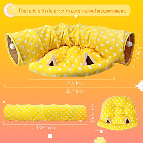 BWOGUE Bunny Tunnel Bed, 2-in-1 Collapsible Rabbit Tunnel Hideout with Mat - color: Yellow