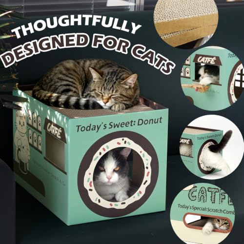 Cardboard Cat Scratcher House, Corrugated Scratching Pad with 2 Pads, Green - size: New-Green