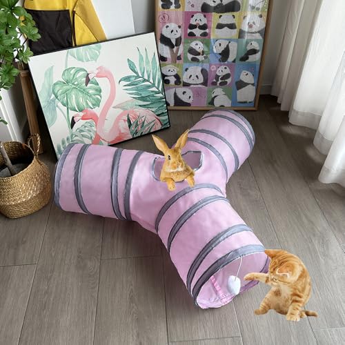 3-Way Collapsible Cat Tunnel Tube Toy Pink - color: Pink
