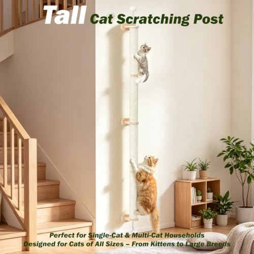 EMUST Cat Wall Scratcher 2 Pack 66", Tall Sisal Scratch Post for Large Cats - size: 66 inch