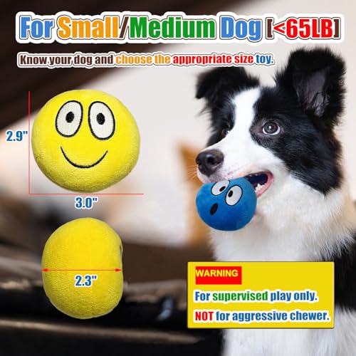 HOLYSTEED Plush Squeaky Dog Toys for Small, Medium Breeds, 2.9" Flat Balls
