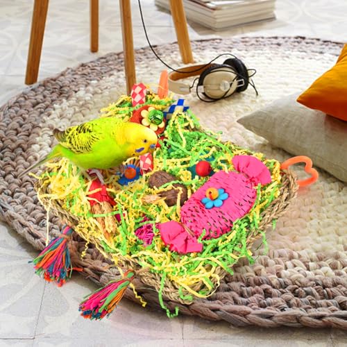 KATUMO Bird Toy, Large Size Grass Mat Foraging Shredding Hanging Toy - color: Yellow