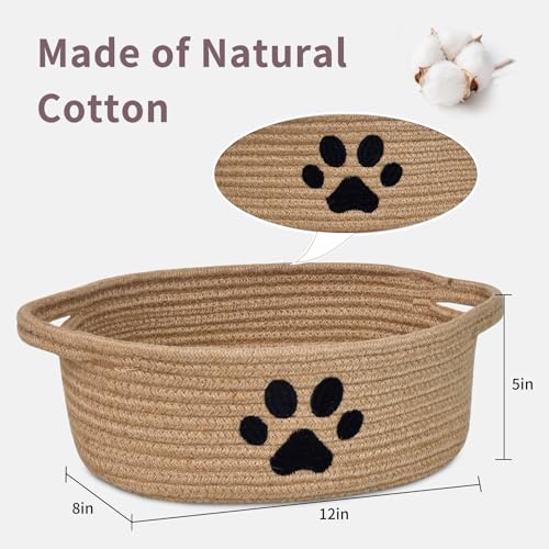 Small Woven Dog Toy Basket with Handle, Cute Paw - color: jute