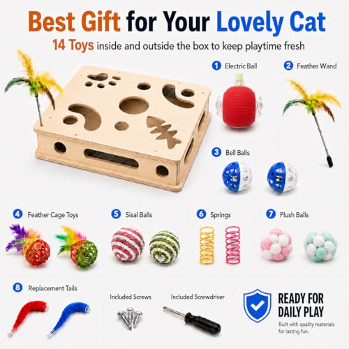 Cat Scratch Puzzle Enrichment Box with Rechargeable Moving Ball
