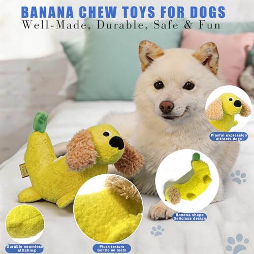 Plush Banana Dog Squeaky Toys, Stuffed Dog Chew Toys for All Breeds - color: Banana Dog