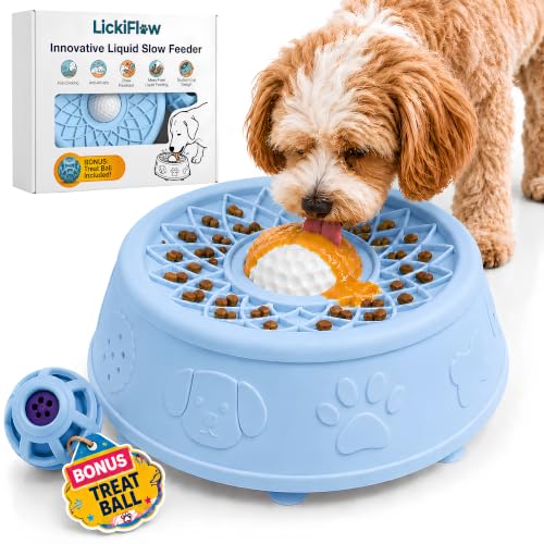 Dog Licking Bowl with Rolling Ball, Anti-Slip Slow Feeder (Blue) - color: Blue