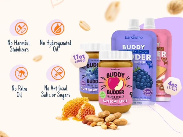 Pumpkin Pup Buddy BUDDER, 100% Natural Dog Peanut Butter, Healthy Peanut Butter Dog Treats, Made in USA, (17oz Jars) - size: 1.06 Pound (Pack of 1)
