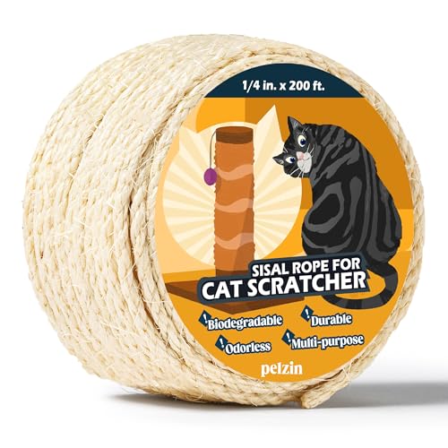 Natural Sisal Rope for Cat Scratcher and Scratching Post 1/4 Inch, 200 Feet - color: White, size: 1/4 inch by 200ft