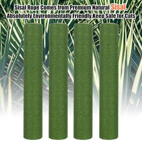 PowerKing Natural Sisal Replacement Scratching Post, 4 Pieces M8 Cat Scratch Post Refill Pole Parts for Refurbishment, White, Include Screws (Green-15.7''+15.7''+7.87''+7.87'') - color: Green, size: 15.7''+15.7''+7.87''+7.87'' (2.67''Thick)