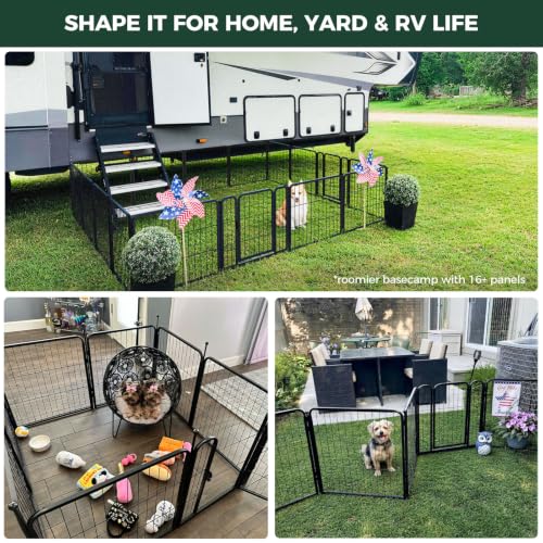 FXW Rollick Dog Playpen, Indoor, Yard & RV Camping, 24" H, 8 Panels - color: Black, size: 24"H
