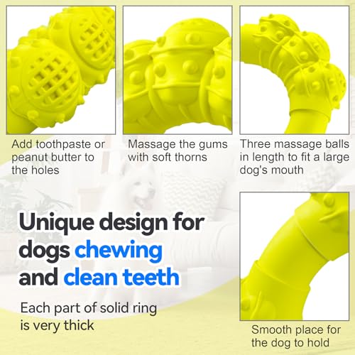 Indestructible Dog Chew Ring Toys for Aggressive Chewers, Super Chewer Dogs Toy for Medium Large Dogs, Puppy Teething Rings for Relax, Interactive Dog Toy, Heavy Duty Teething Toys - color: Yellow