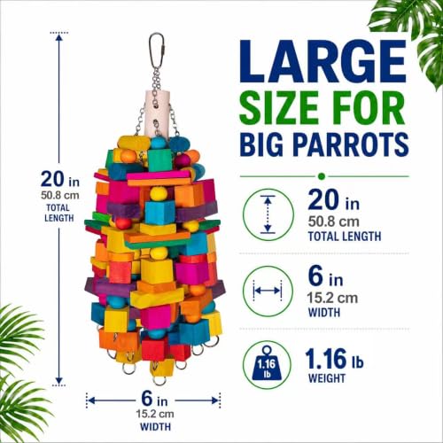 20" Large Bird Toys Natural Wooden Foraging Toys for Medium& Large Birds